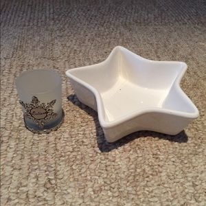 White star candy dish and “Believe” votive holder